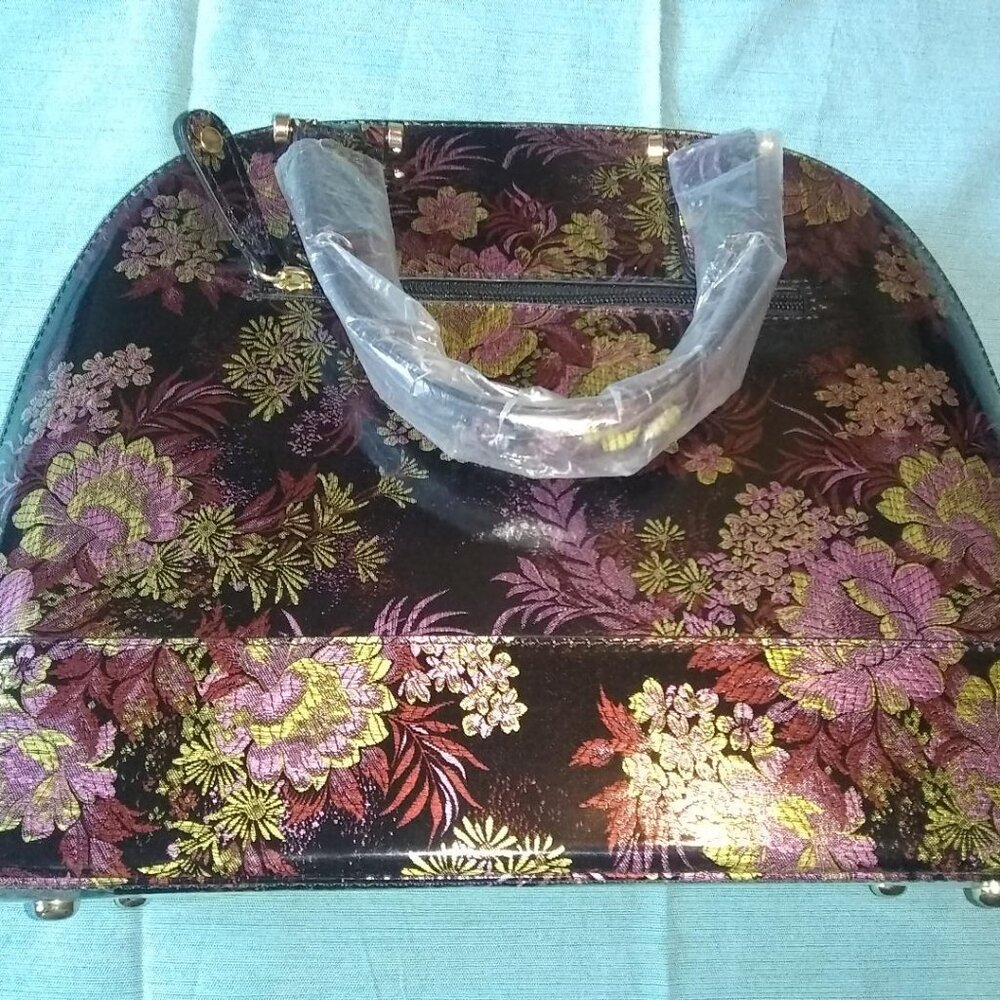 Just Fab floral print shiny satchel purse with crossbay strap NWT
